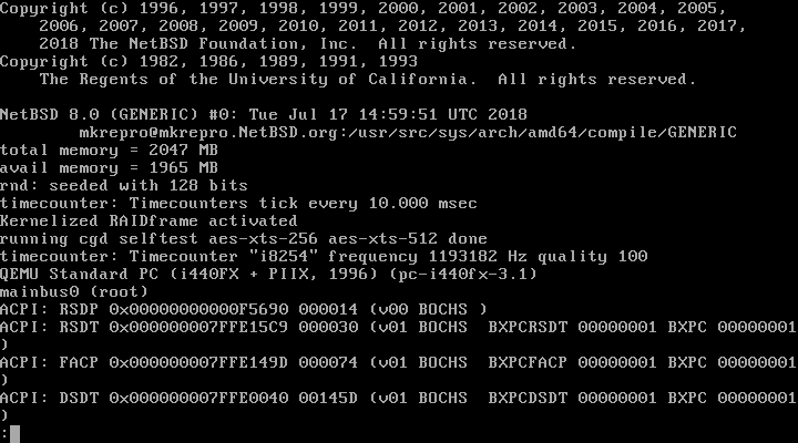 dmesg on NetBSD on QEMU with HAXM