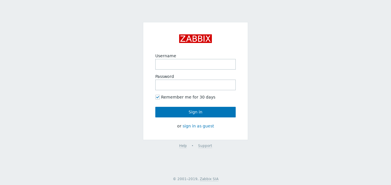 Zabbix web frontend login page